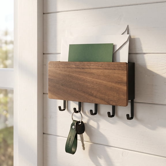 Wall Mail Organizer, Sturdy 5-Hook Key Holder & Letter Rack – Great for Entryway, Door, Hallway, Foyer, Kitchen Organization