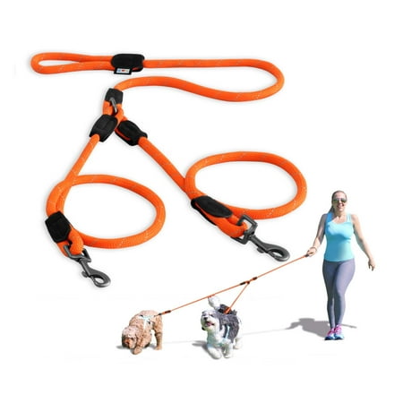 UPC: 0735255514865 | Pawtitas Two Dog Leash 6 ft Reflective Pet Rope Orange Dog Leash for 2 Dogs Medium – Large