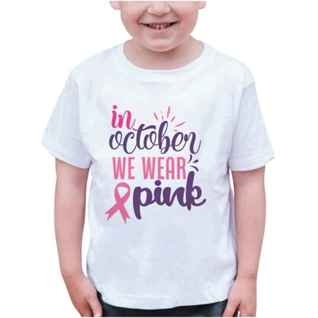 

7 ate 9 Apparel Kids Breast Cancer Shirts - in October We Wear Pink White T-Shirt 6 Months