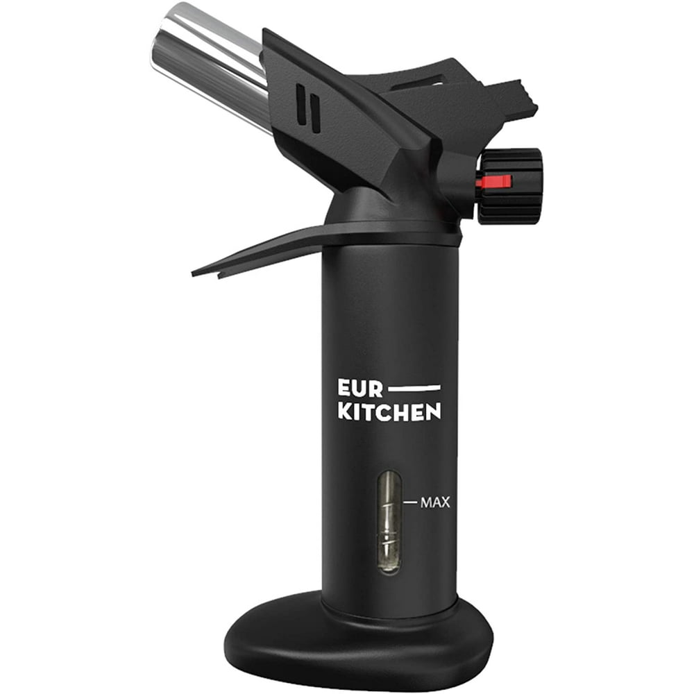 EurKitchen Large Culinary Butane Torch with Gauge, Safety Lock