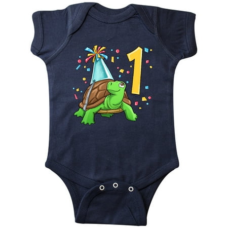 

Inktastic 1st Birthday Cute Turtle in Party Hat with Confetti Gift Baby Boy or Baby Girl Bodysuit