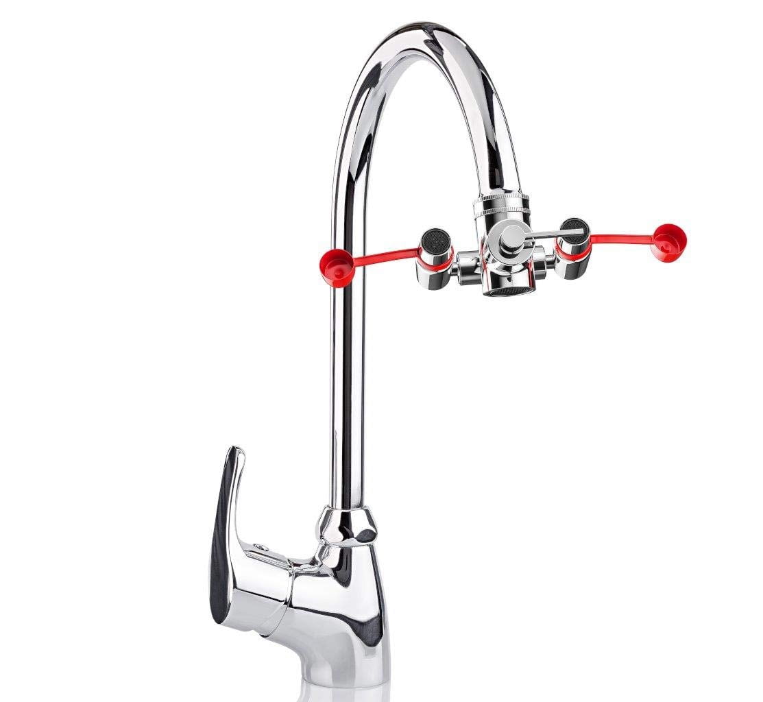 Skywin Eye Wash Kit - Faucet Mounted Emergency Eye Wash Station Sink Attachment - 1x Continuous Flow Eyewash Station,3X Sink Adapters,2X Inspection Tags,1x Emergency Eye Wash Station Sign (2Pack)