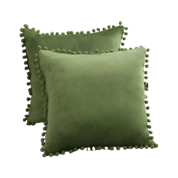 AUQ 18"x18'' 1Pcs Pom Poms Velvet Cushion Cover Decorative Throw Pillow Covers for Home Bench Sofa Bed , Green