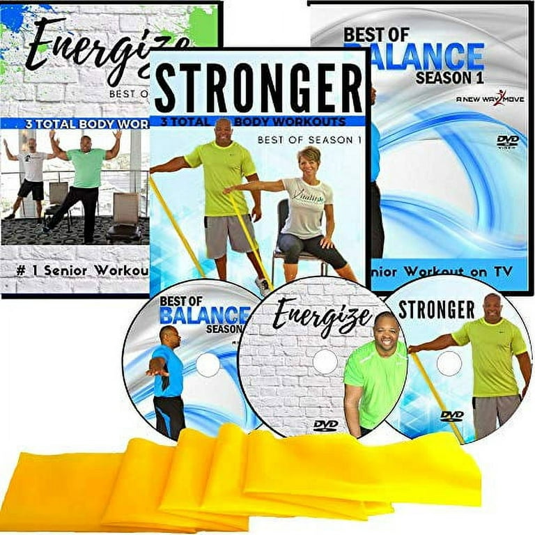 Exercise for Seniors DVD Collection- 6 Total Body Workouts + 10 Balance  Workouts + Resistance Band + 3 Bonus Senior Exercise Gifts- Easy to Follow.