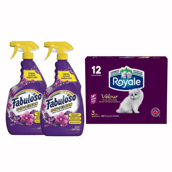 2 PackI Fabuloso 3-in-1 Clean Spray, Multi-Purpose Cleaner, Lavender Scent, 25.3 fl oz & Tissue Pack