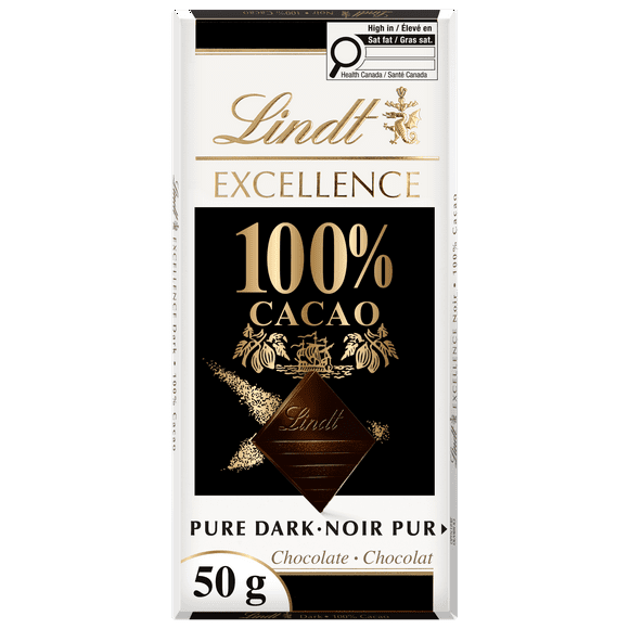 Lindt EXCELLENCE 100% Cacao Dark Chocolate Bar, 50 Grams