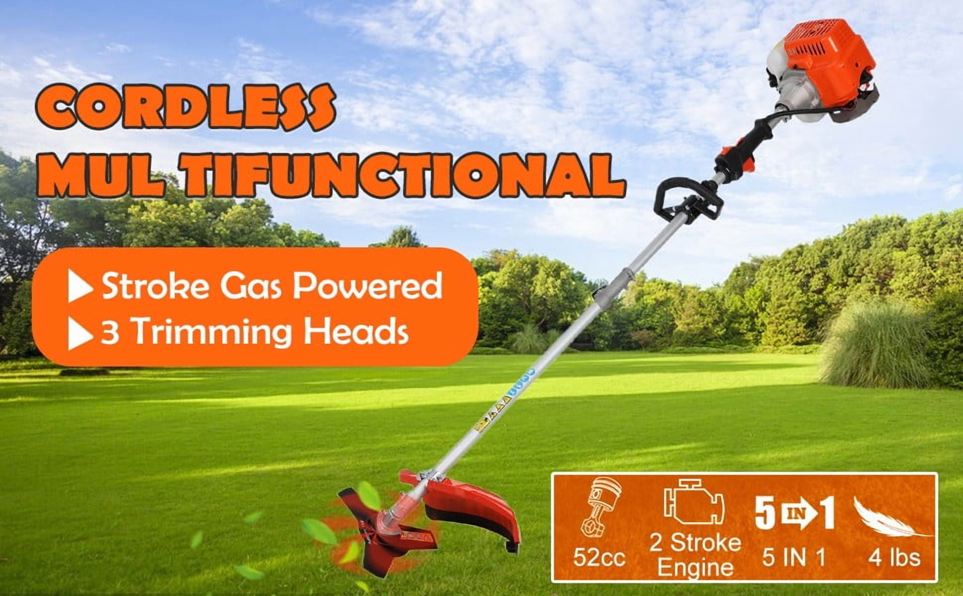 Seipouy Gas Weed Eater, 52cc 2-Stroke 5 in 1 Multi-Functional Petrol Hedge Trimmer Chainsaw Brush Cutter Weed Wacker Weed Eater Gas Powered String Trimmer
