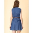 thumbnail image 4 of Unique Bargains Robe en Jean Sans Manches pour Femmes Boutonnée Ceinturée Bleue L, 4 of 5