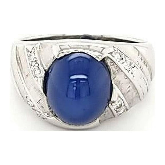 Classic Star Sapphire and Diamond Vintage Mens Ring in 14K