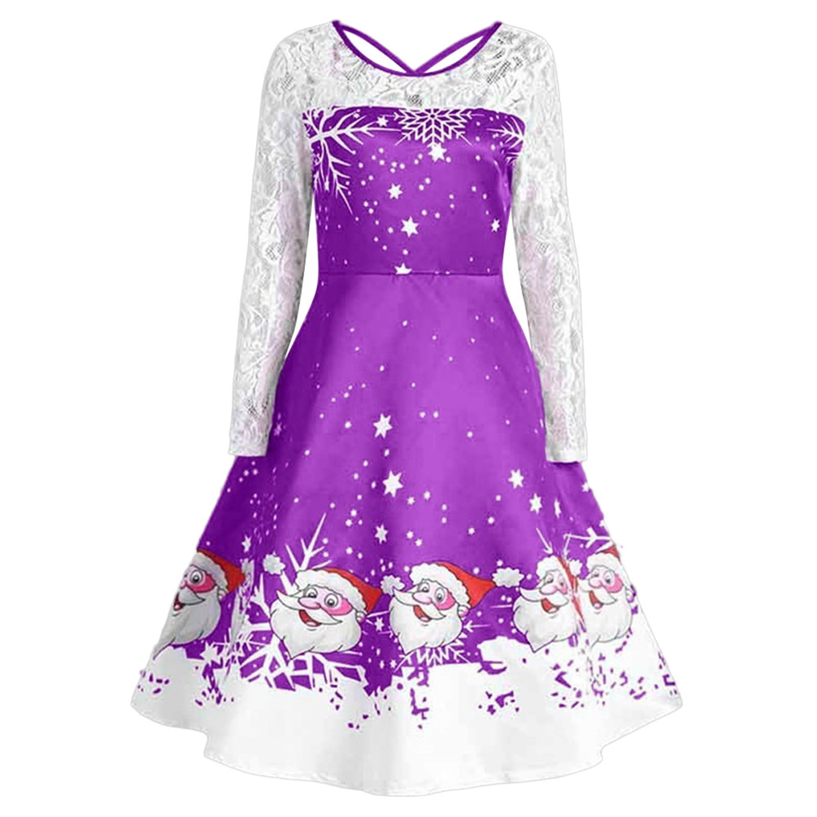 Christmas Dresses for Women Plus Size Womens Round Neck Lace Splicing