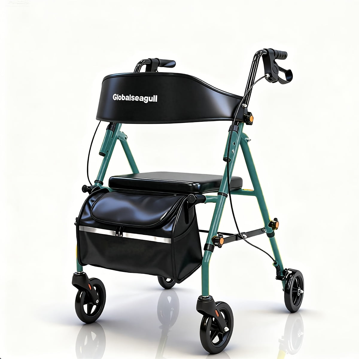 Rollator Walker with Seat, 360° Steerable Wheels, Lightweight and Foldable, Supports up to 350 lb, Cyan