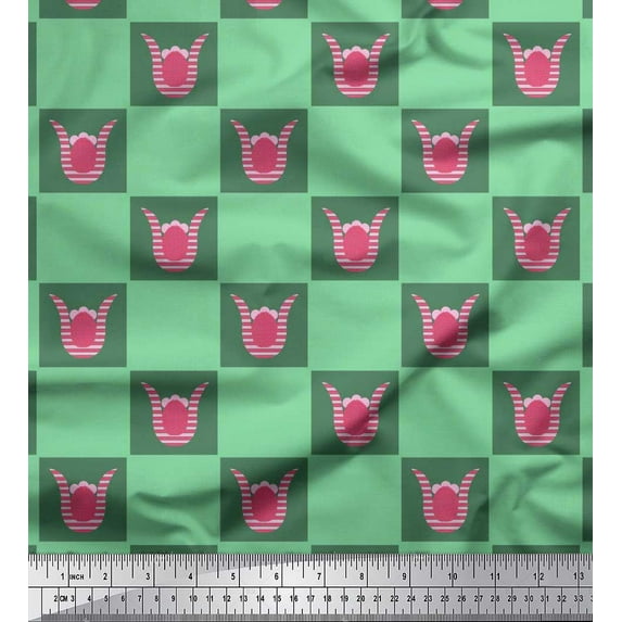 Soimoi Cotton Duck Fabric Square & Floral Artistic Printed Craft Fabric by the Yard 42 Inch Wide