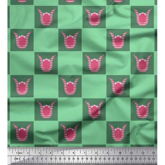 Soimoi Cotton Duck Fabric Square & Floral Artistic Printed Craft Fabric by the Yard 42 Inch Wide