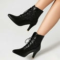 thumbnail image 6 of YLYL Victorian Ankle Boots for Women Lace up Mid Heel Witch Costume Pointed Toe Glitter Sparkly Vintage Dress Short Boots, 6 of 9