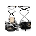 thumbnail image 5 of BLISSFUL STEP Rhines Bow Lace Up Rhiness Strap Kitten Heel Sandals for Women Black 7, 5 of 6