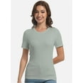 thumbnail image 3 of Womens Scoop Neck T Shirts Basic Ribbed Tees Fitted Tshirt Plain Short Sleeve Tops Casual, 3 of 6