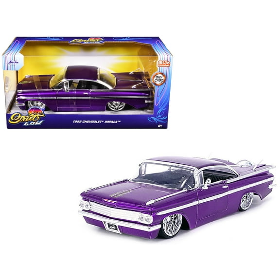 1959 Chevrolet Impala Lowrider Candy Purple with DUB Wire Wheels "Street Low" Series 1/24 Diecast Model Car by Jada