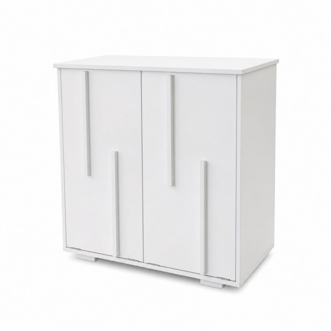 Laundry Cabinet with 2 Removable Liner Bags, Double Laundry Hamper with Sorting Compartments, Fluted Doors, Freestanding Laundry Storage Cabinet, White