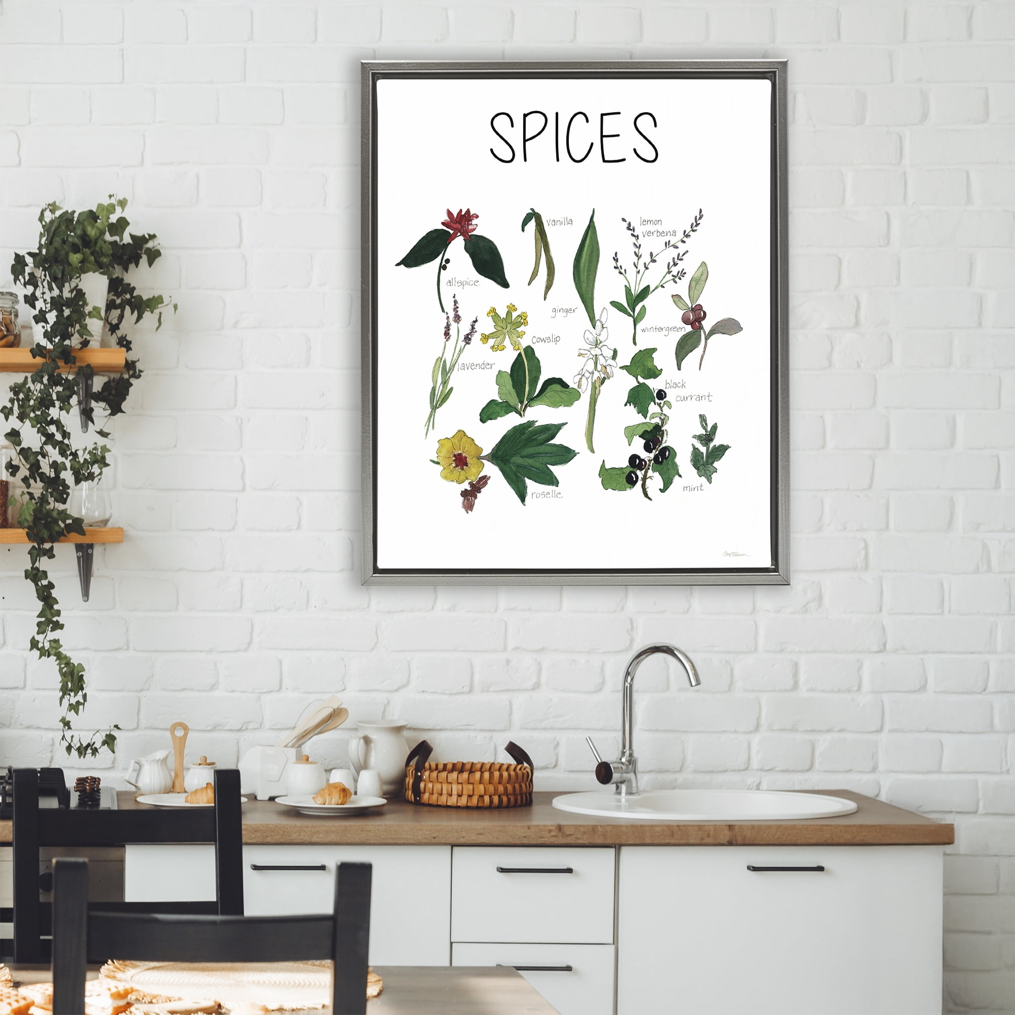 Stupell Industries Spices Identification Chart Gray Framed Floater Canvas Wall Art, design by Carol Robinson