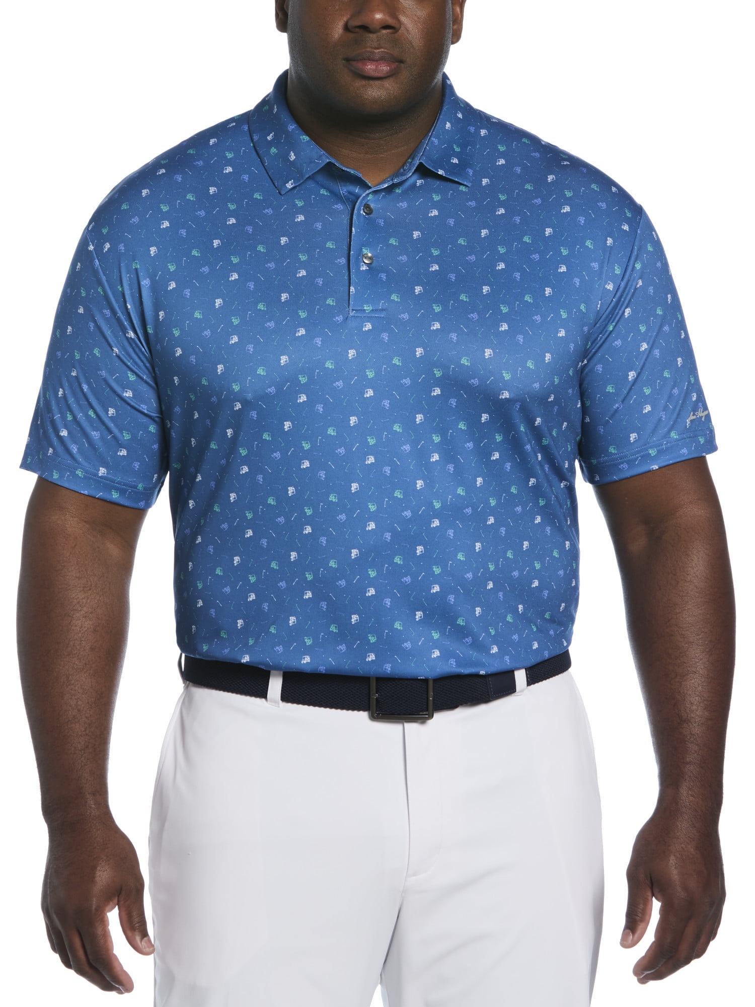 Ben Hogan Men's and Big Men’s Tossed Golf Cart Print Short Sleeve Golf Polo Shirt, up to Size 5XL