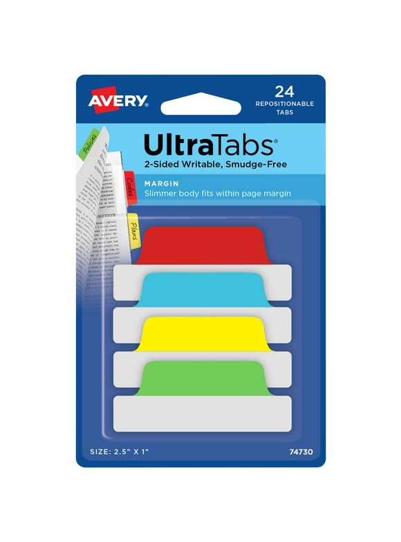 Avery Ultra Tabs, 2.5" x 1", 24 Assorted Color Tabs (74730)