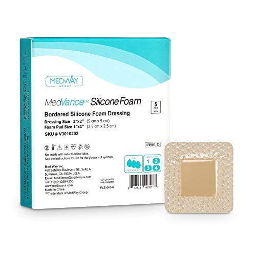 MedVanceTM Silicone - Bordered Silicone Adhesive Foam Dressing Size 2'x2' (1'x1' Pad), Box of 5 dressings