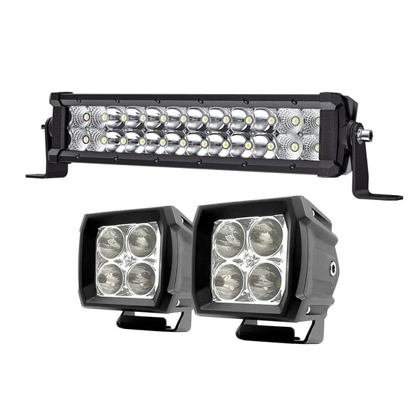 EVERGEAR LED Light Bar Kit with Wiring Harness, 14 Inch 36W Dual Row Light Bar and 3 Inch 20W LED Pod Lights with CREE LED Chips for Trucks, SUVs, UTVs, Tractors, Boats, 3 Pack
