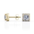 thumbnail image 3 of JeenMata Double Prong 1.1 Carat Princess Cut Moissanite Halo Stud Earrings in 18K Yellow Gold Plating over Silver, 3 of 5