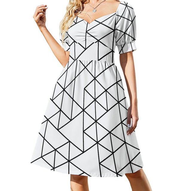 Triangles blanco y negro Vestido de manga corta Vestidos de novia Ropa estética Vestidos de baile