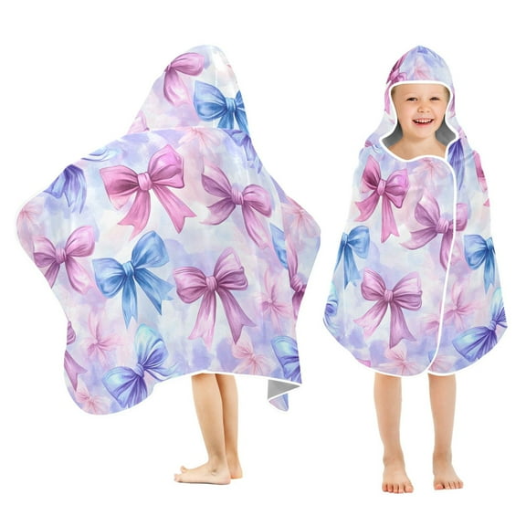 joogoo Watercolor Bows Kids Hooded Beach Towel Baby Bath Towel 23.5"x50"