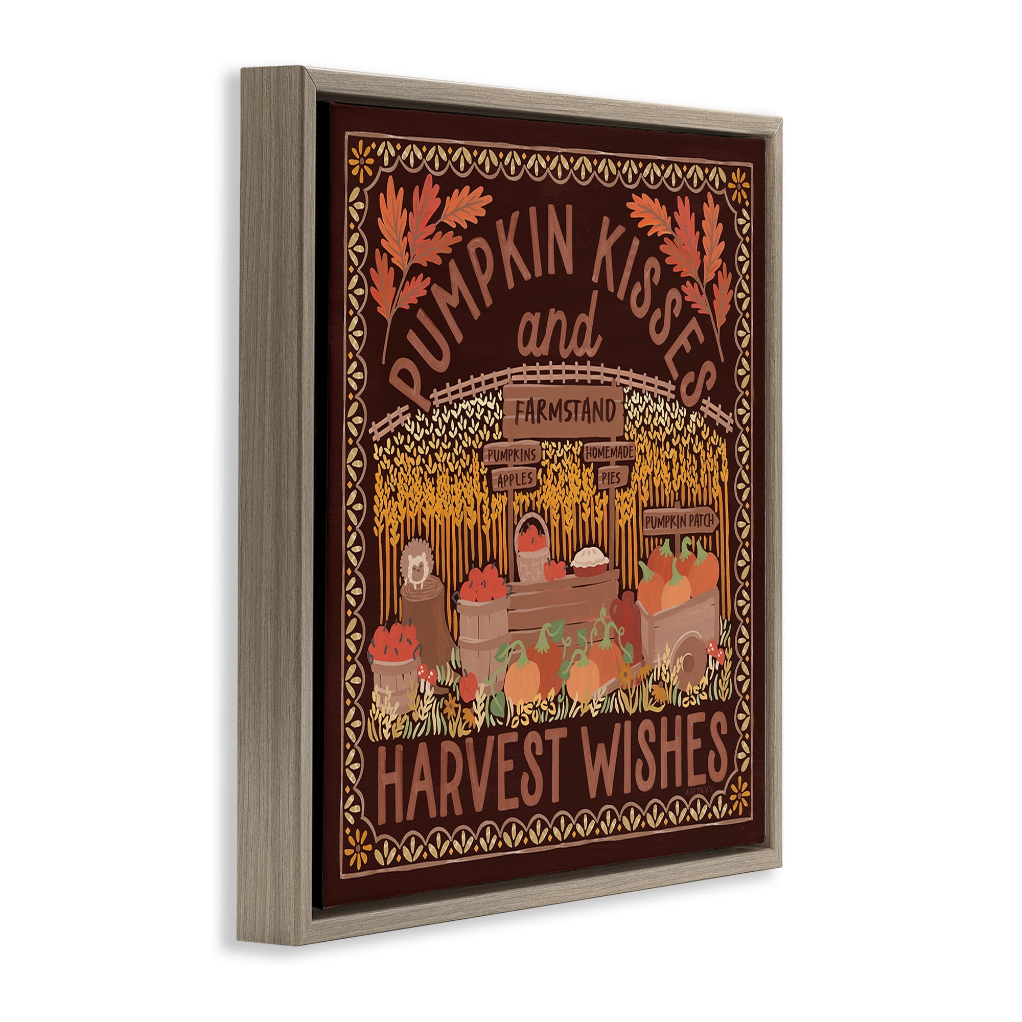 Stupell Industries Autumn Harvest Wishes Landscape Painting Brown Floater Framed Art Print Wall Art, 18 x 18
