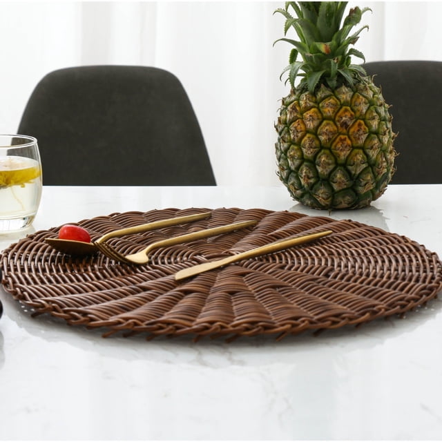 Round Woven Kitchen Placemat,Woven Cup Mat,Woven Rattan Placemats,Decorative Round Rattan Wicker Table Placemat Heat Resistant Non-Slip Table Mat for Dining Table,Kitchen,Holiday Decor