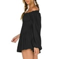 thumbnail image 2 of Coduop Women Long Sleeve Ruched Mini A Line Dress Off Shouder Short Dresses, 2 of 4