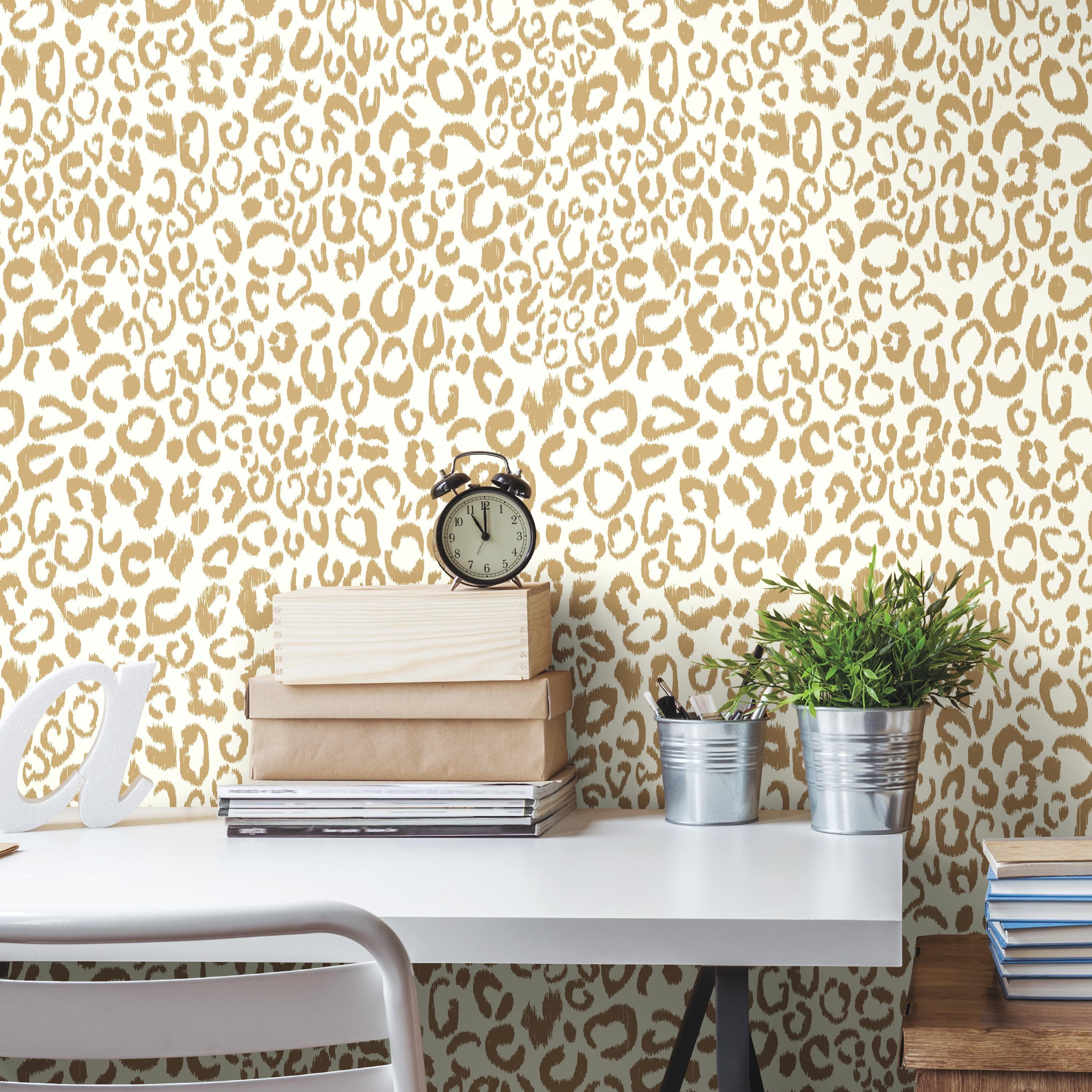 RoomMates Gold Leopard Peel and Stick Wallpaper - Walmart.com - Walmart.com