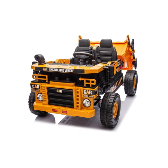 12V 2 Seater Ride on Dump Truck, 2WD 4-Wheel Ride on Toys for Big Kids with Remote Control, Toy Shovel, LED Lights & Music, Suspension Spring - Ages 3 