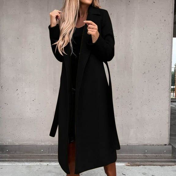 Black and Friday Clothing Sales Idoravan Trench Coats for Women Plus Size Autunm and Winter Women Casual Long Sleeve Coat Suit Collar Solid Cardigan Buttons Overcoat Windbreaker Black S