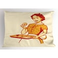 thumbnail image 1 of Vintage Woman Pillow Sham Married Retro Housewife Serving and Eating Freshly Baked Cookies, Decorative Standard King Size Printed Pillowcase, 36 X 20 Inches, Orange Vermilion Beige, by Ambesonne, 1 of 2