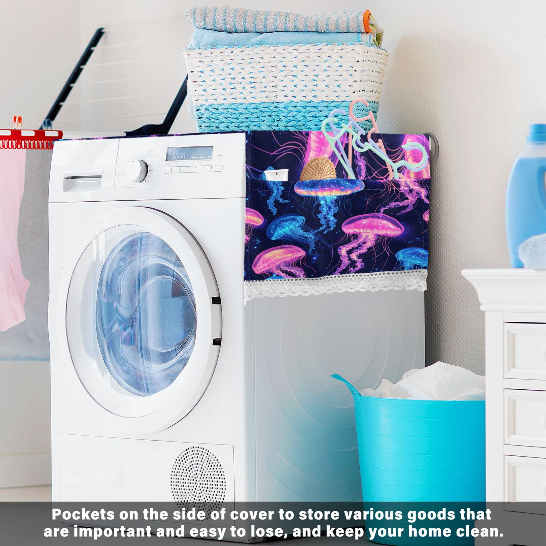 WOBOGO Luminous Jellyfish Washing Machine Cloth Dryer Refrigerator Top Cover Protective Non-Slip Mat For Kitchen Laundry