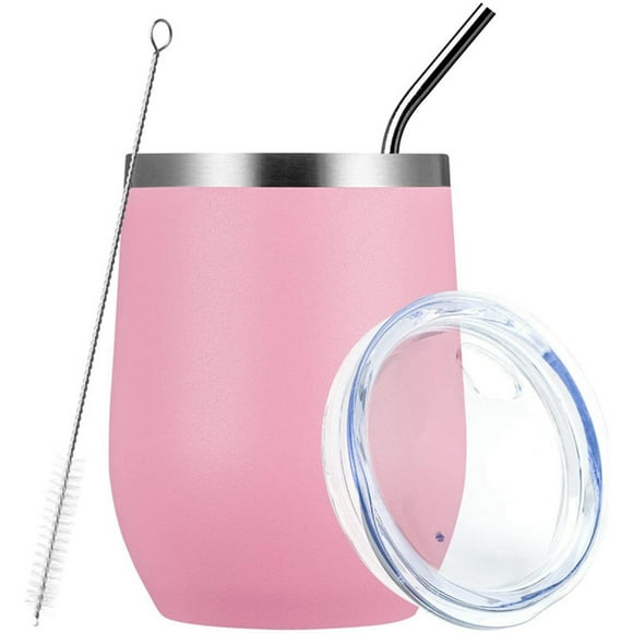 ZOUSSIQI 12oz 304 Stainless Steel Eggshell Cup Set U Shape Big Belly Wine Insulation Cup with Straw Cup Cover Brush Pink JU316-69519