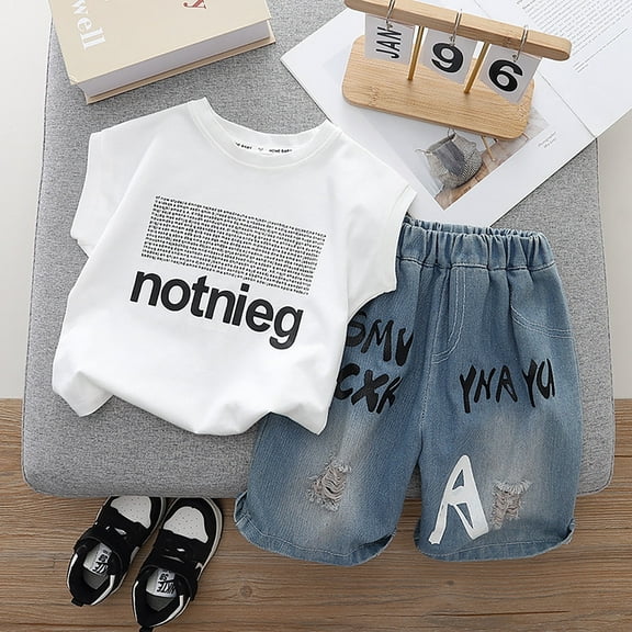 Toddler Boy Outfit Set Letter Shirt Short Sets Crew Neck Summer Clothing Little Brother Newborn Outfit 2-3 Years Cute Boy Clothing