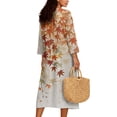 thumbnail image 2 of DISNIMO Maple Leaf Printed Women's Linen Style Maxi Dresses Casual Loose Dress 3/4 Sleeve Midi Dresses Lightweight V Neck Dresses for Women, M, 2 of 6