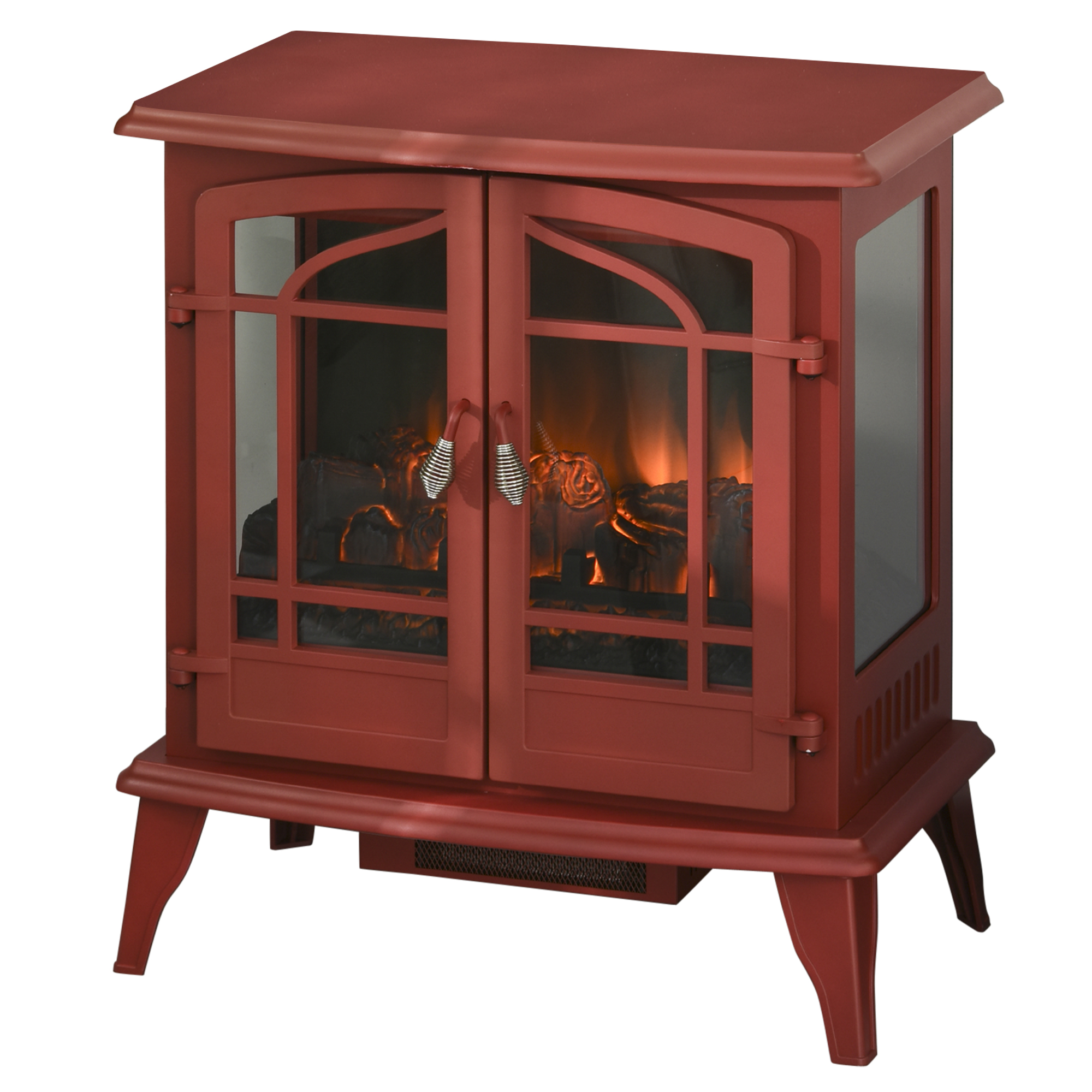 Vintage Electric Fireplace with 2 Tempered Glass Door, LED Log