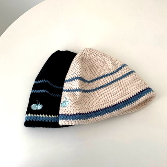 Opolski Women Bucket Hat Contrast Color Cherry Anti Deformation Windproof Autumn Winter Ear Dome Fisherman Hat Outdoor Wear Beige