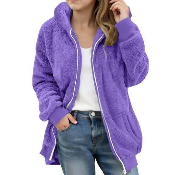 𝐏olar Fleece Jacket for Boys Girls Fall Winter Warm She𝐫pa 𝐋ining Outerwear Lightweight Hood𝐢e Teens Coats 5 14 Years
