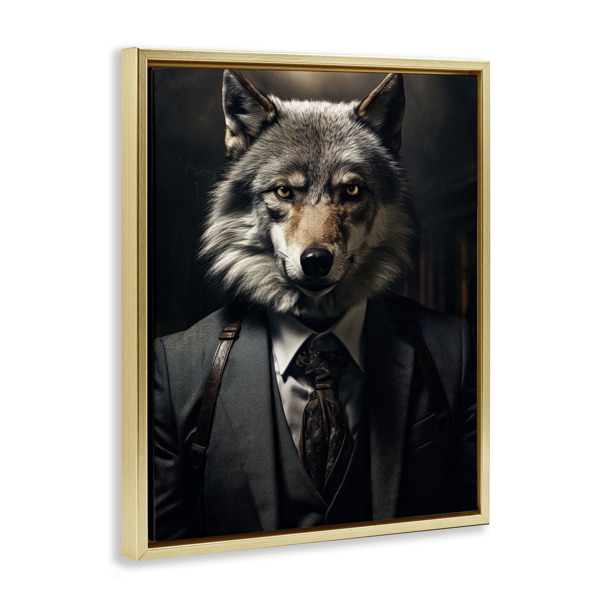 Stupell Industries Trendy Wall Street Wolf Gold Framed Floater Canvas Wall Art, design by Ray Powers