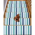 thumbnail image 2 of Blue Green Navy Stripes Stair Treads Non Slip for Steps Minimalist Abstract Vertical Striped 7 Pcs Reusable Adhesive Stair Runner Mats for Dogs Elders Carpet Treads Rugs for Staircase 8x30 In, 2 of 7