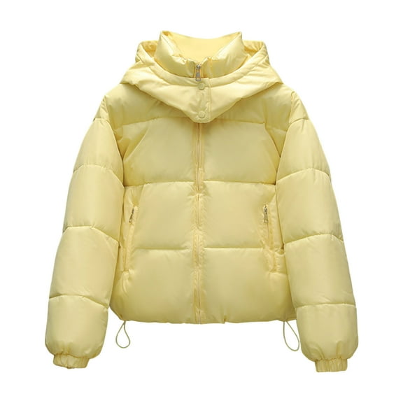 Sexlip Women's Cropped Puffer Jacket Full Zip Stand Collar Padded Down Coats Winter Warm Bubble Jackets Fashion with Pockets Yellow XXL