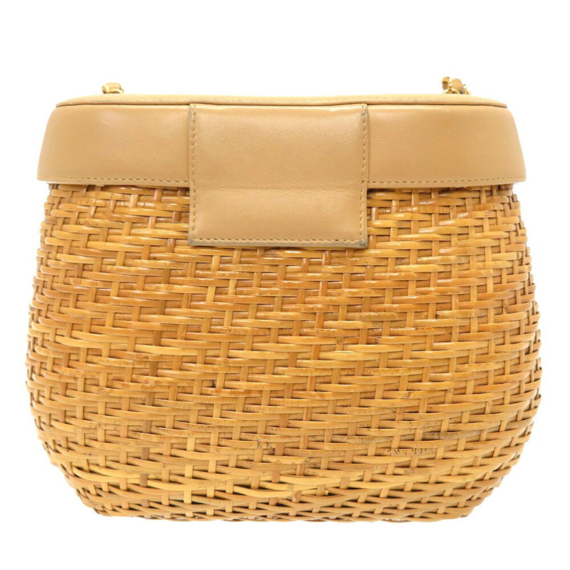 Pre-Owned Chanel basket bag straw leather beige 5th series Coco mark turn  lock shoulder brown 0011 CHANEL (Good)