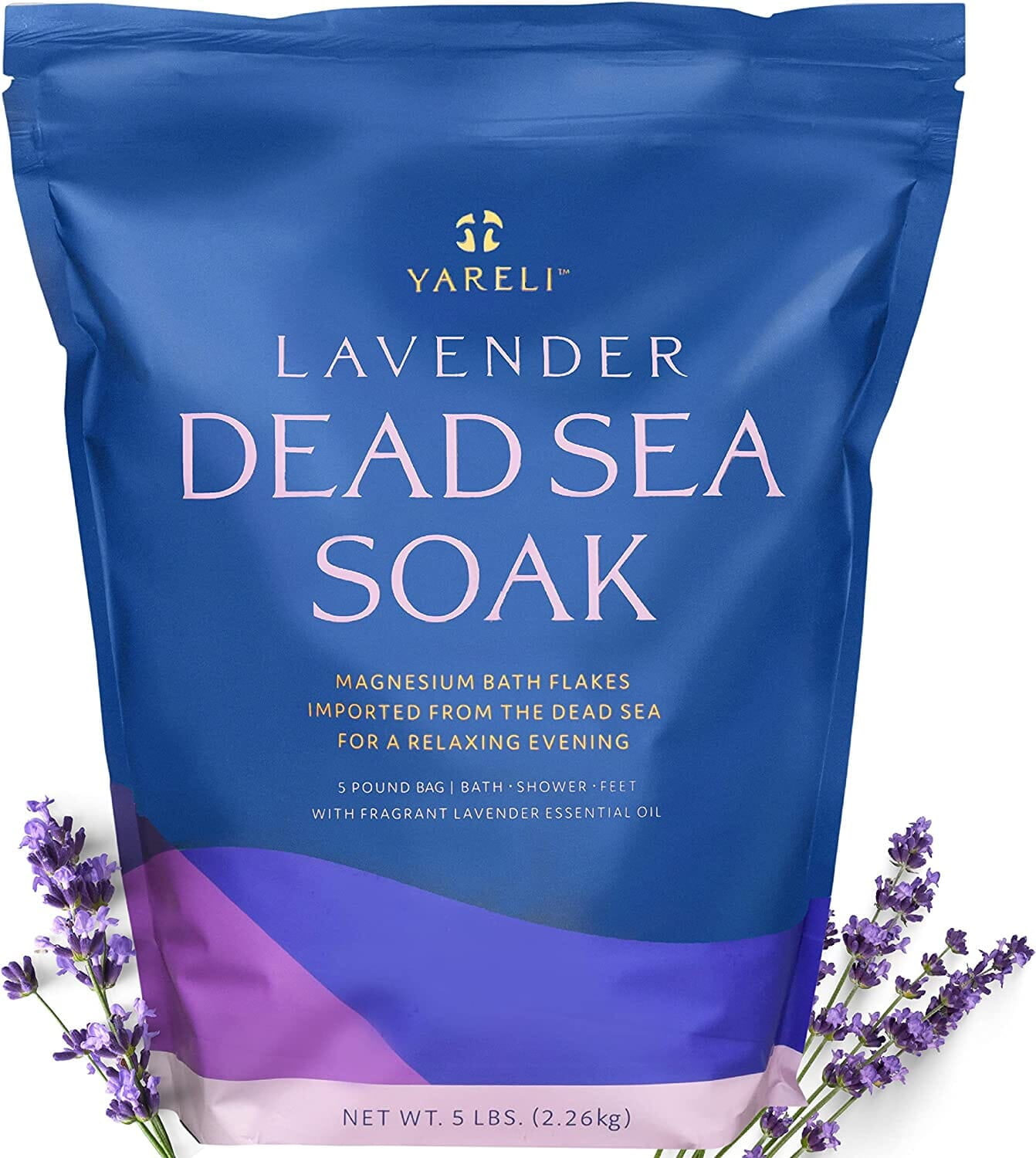 Yareli Dead Sea Bath & Foot Soak, Lavender Magnesium Bath Salt Flakes, Stronger Alternative to