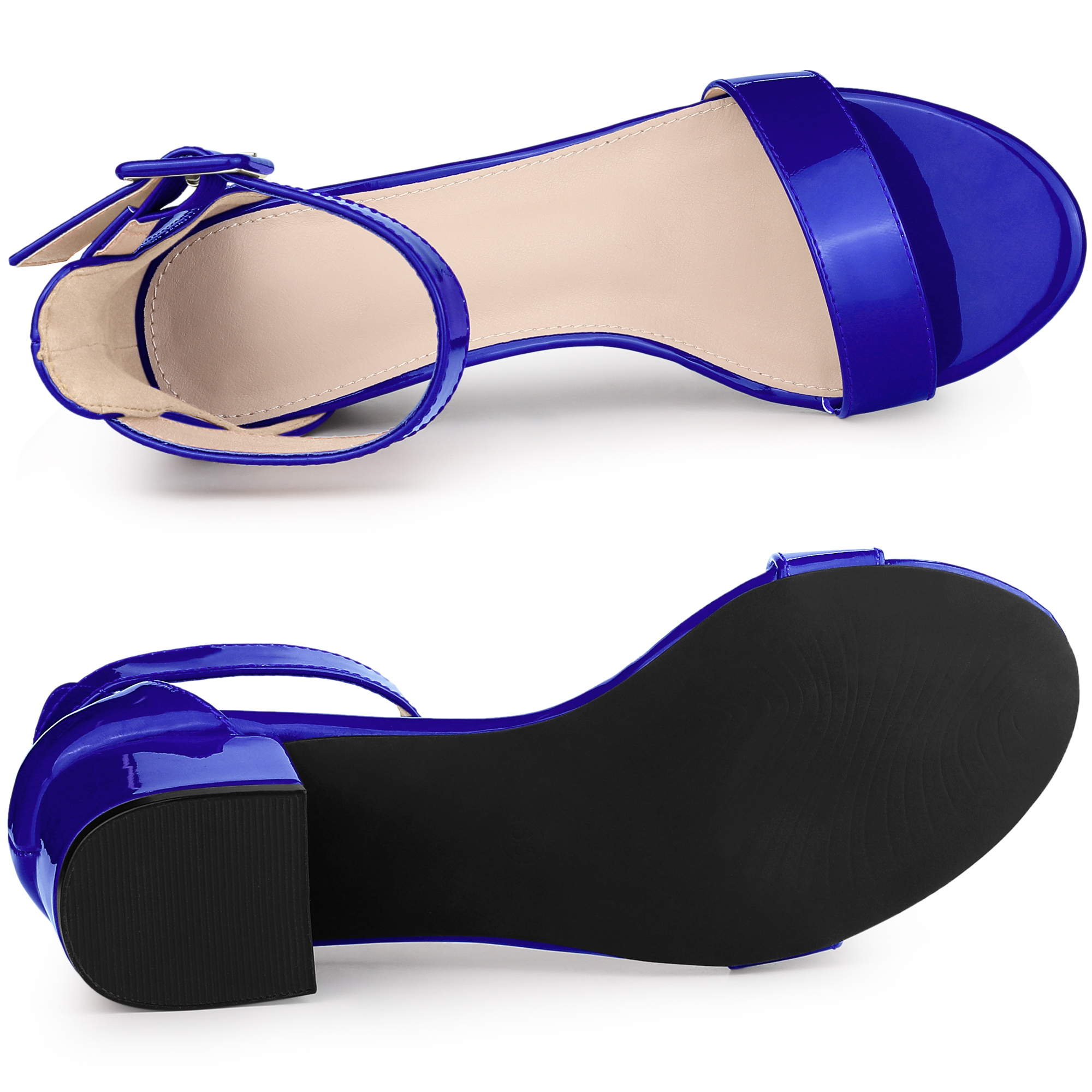 DARING DIVA Women's Ankle Strap Low Block Heel Sandals 7.5 Royal Blue